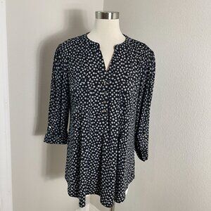 Cocomo Woman Plus 1X Black White Polka Dot Tunic Top Blouse Roll Tab Sleeve